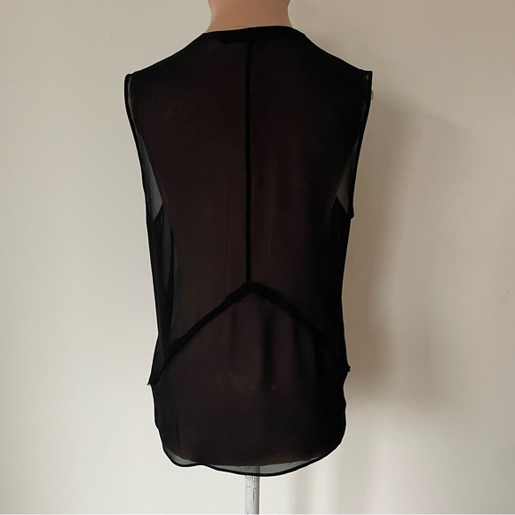 Helmut Lang Silk Chiffon Black V-Neck Sleeveless Button Down Raw Trim Top Size S - Picture 6 of 12